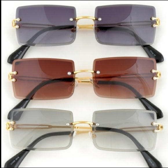 Brown rectangular Rimless Sunglasses - Picture 3 of 4